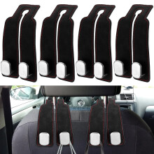 ANBEEISS 4 Pcs Leather Car Seat Back Double Hooks Organiser, Black