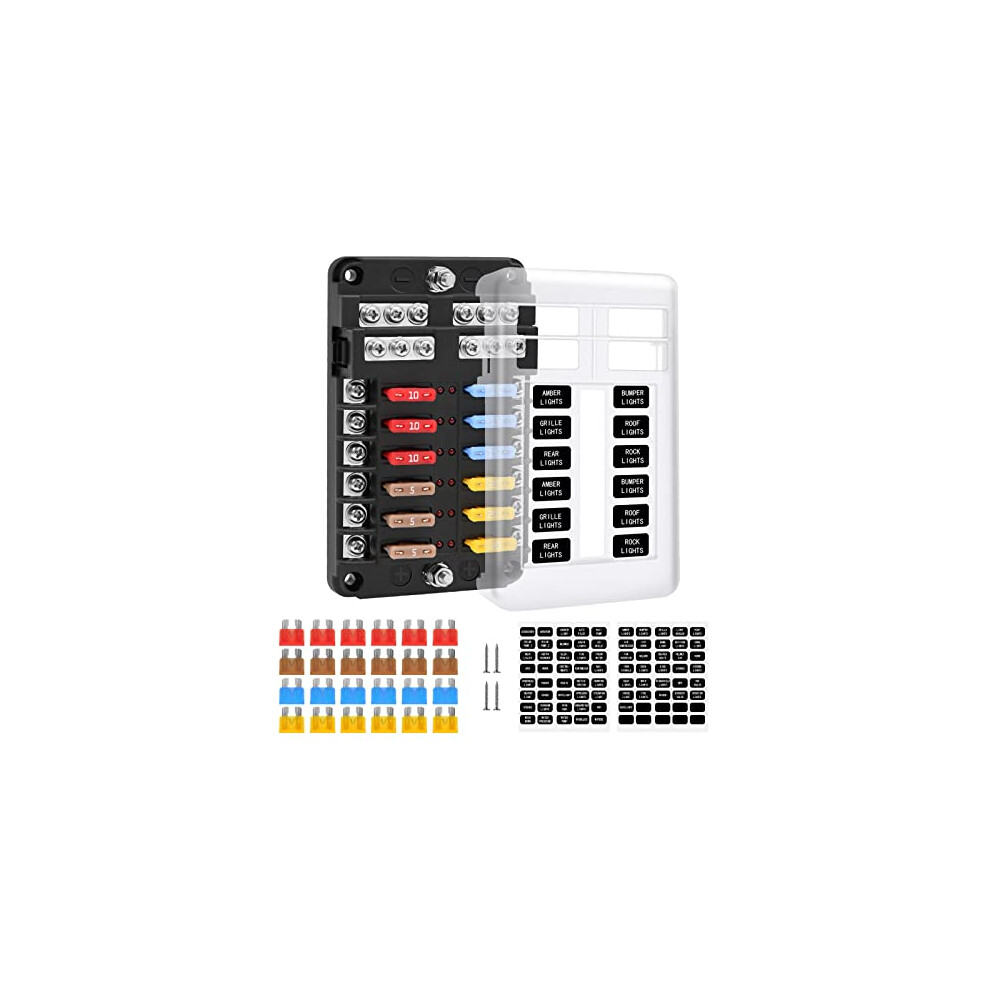 Endark 12-Way Atc/Ato Fuse Block With Led Indicator - Blade Holder Box And Negative Bus For Car, Boat, Van, Suv 5051226498299