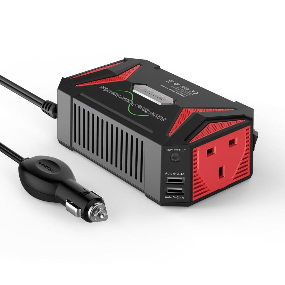Bestek 300W Pure Sine Wave Power Inverter 12V To 240V 230V With 4.8A Dual Smart Usb Ports Car Adapter Charge Your Laptop Ipad Iphone Tablet Consoles 5051226472497