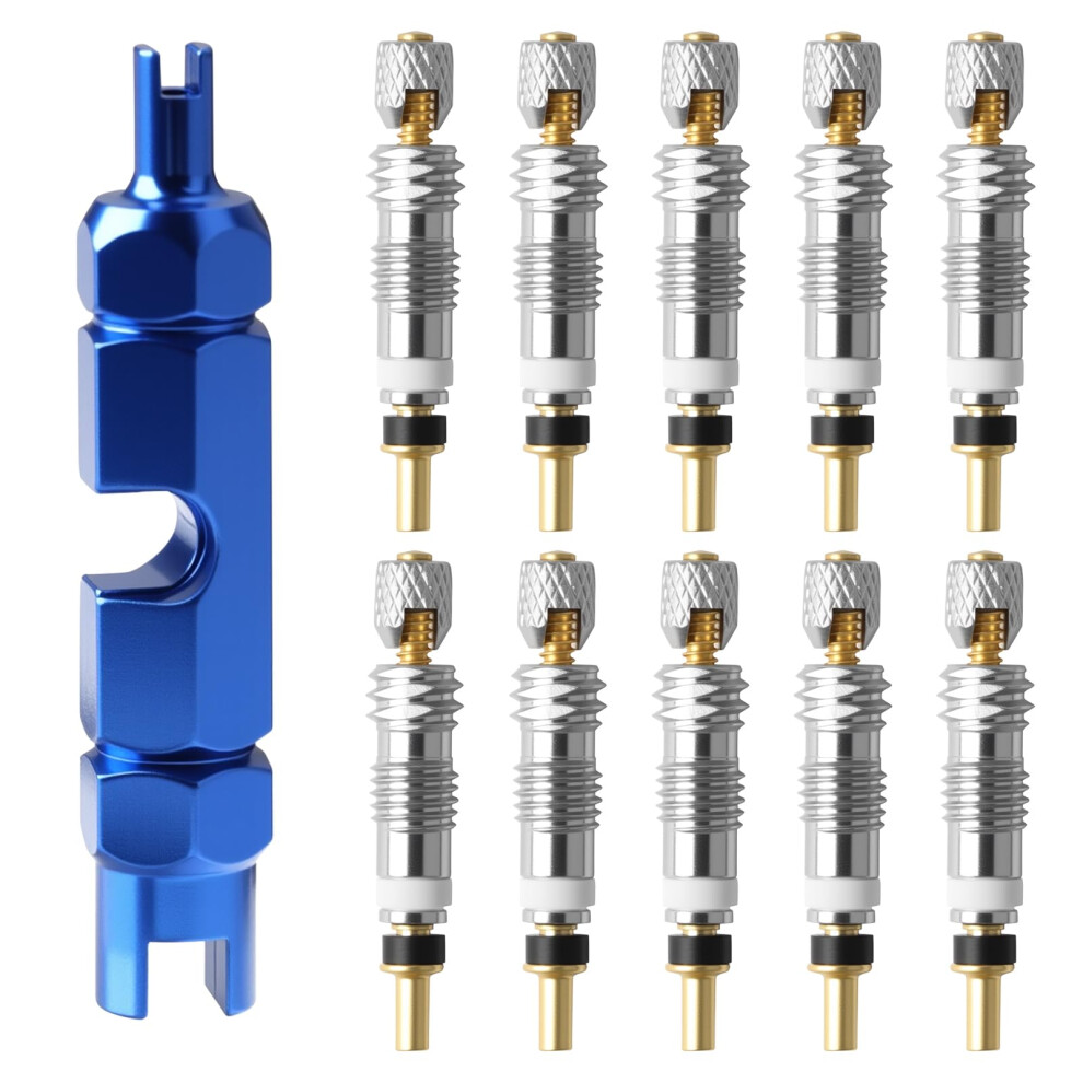 10Pcs Presta Valve Core Set With Removal Tool, Brass Tubeless Presta Valve Cores For Road And Mtb Bike Tires 5051226450143