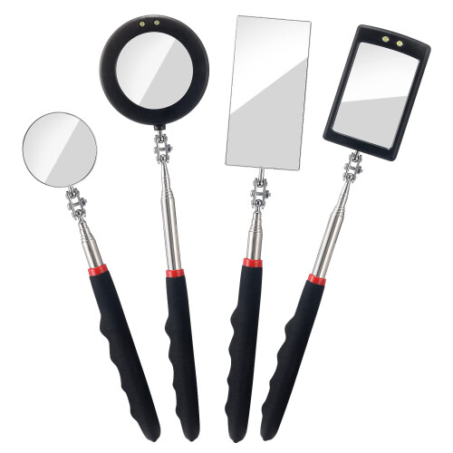 Fpxnb 4PCS Telescoping Inspection Mirror LED Lighted Inspection Mirror