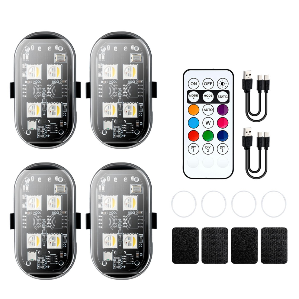 Mcbazel Upgrade 4Pcs Wireless Led Strobe S (4 Lamp Beads, Lasts Longer), 8-Colors Usb Waterproof Anti-Collision Led Car Flashing Warning W Light 50095575