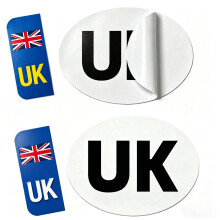 UK Stickers for Car Europe - 4 Pcs Hybrid Set with 1x Magnetic & 1x Self-Adhesive UK Oval Identifier (180x133mm), 2x Reflective Number Plate Stickers