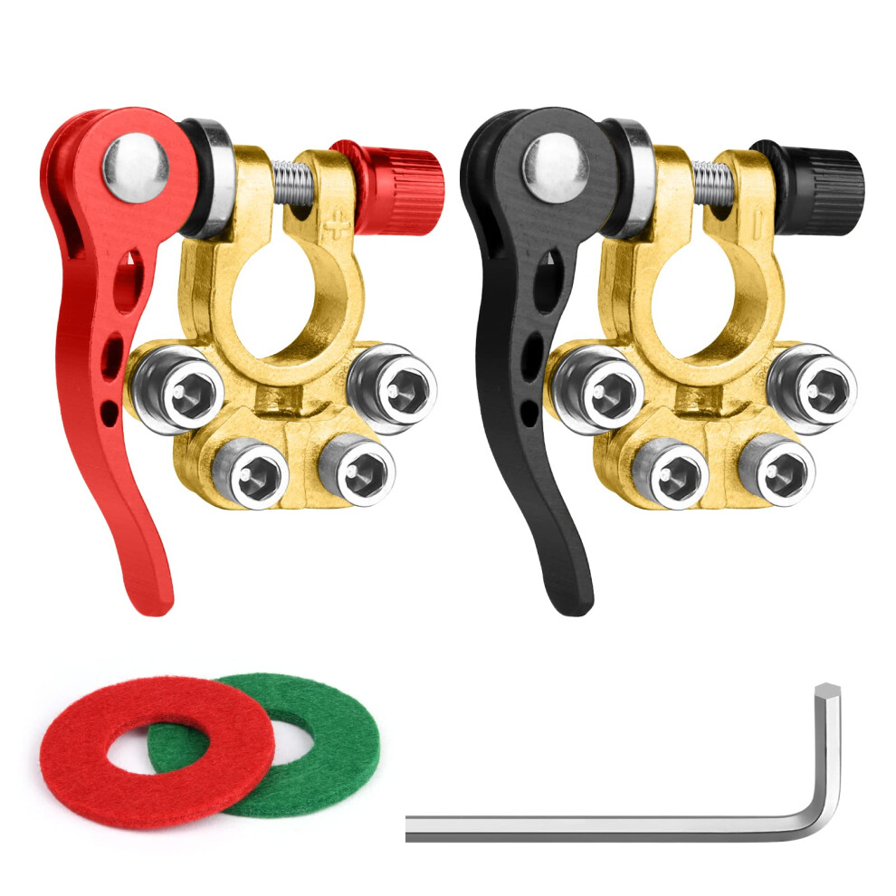 Uraqt 12V 4-Way Positive Negative Quick-Release Pure Brass Battery Terminal Connector - 2 Pcs For Sae/Jis Type A Posts/Marine/Car/Rv 68267582