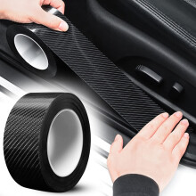 Car Sill Protectors Strips Car Door Sill Protector Black Carbon Fiber Wrap Film, Reducing Scuff, Universal Carbon Fiber Door Sill Kick Plate Protector