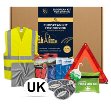 European Driving Kit, Car Kit Essentials 2026 For Europe - 10 Piece Kit, Warning Triangles for Cars, UK Magnet Sticker, Headlight Deflectors + More.