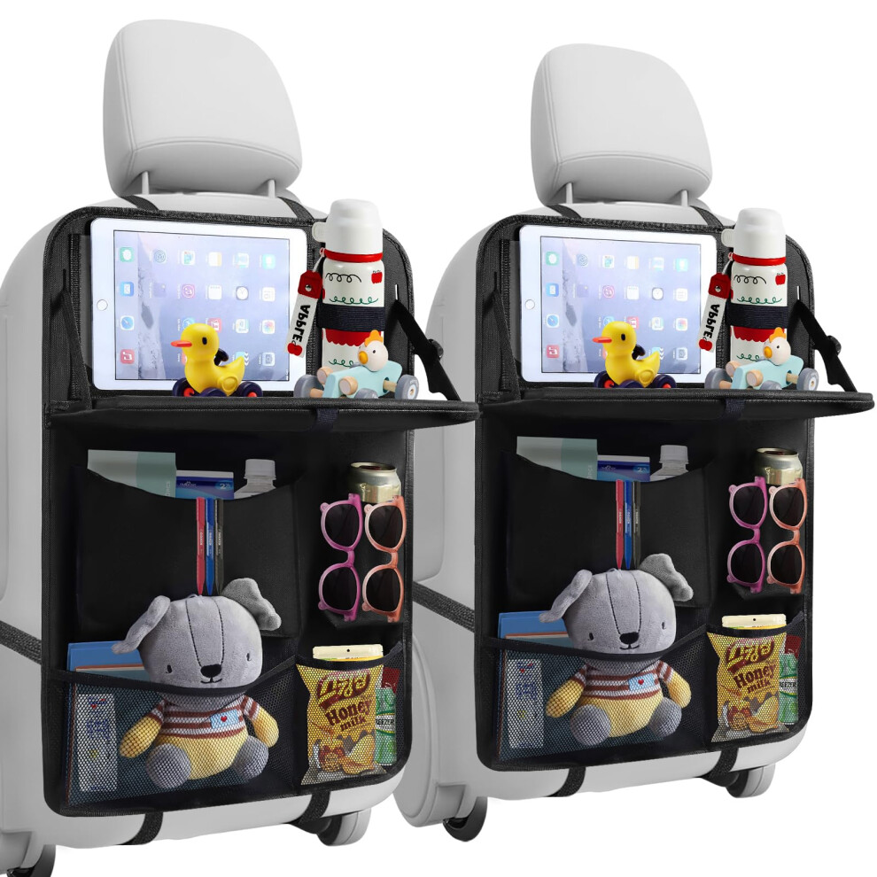 Car Seat Organiser, Car Organiser Back Seat For Kids, Car Backseat Seat Kick Protector With Tray And Touch Screen Tablet Storage Pockets /2 Black Tcjj