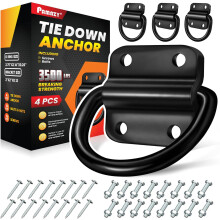 PAMAZY 4PCS Heavy Duty Steel D Rings Tie Down Anchors, Ultra Durable 3500 Pound Breaking Strength Surface Mount Hooks Securing Cargo for Trailer, Tru