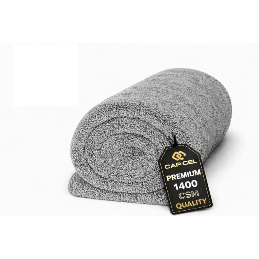 Cap-Cel Professional Car Drying Towel, Xl Double-Sided Microfibre, 60 X 40 Cm, 1400 Gsm, Microfibre Towel For Fast Streak-Free Drying And Detail Grey 55153881