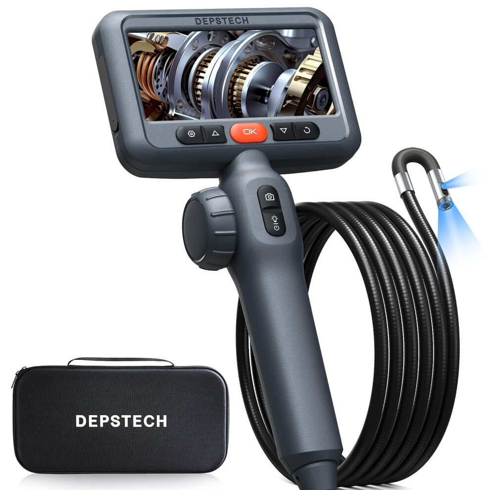 Depstech Dual Lens 210 Two-Way Articulating Endoscope Inspection Camera, 1080P Hd Borescope With 4.5'' Ips Screen, 8.5Mm Probe, 1.5M Waterpro Light 60305831