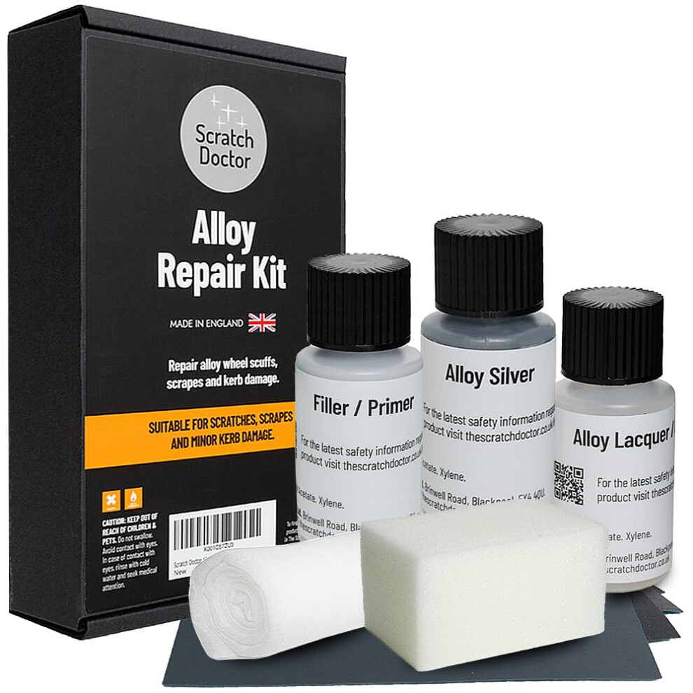 Scratch Doctor Alloy Repair Kit Restore Car Wheel Scuffs And Scrapes With Ease Complete Kit Including Paint Primer And Lacquer (Silver) Silver 8842377571859