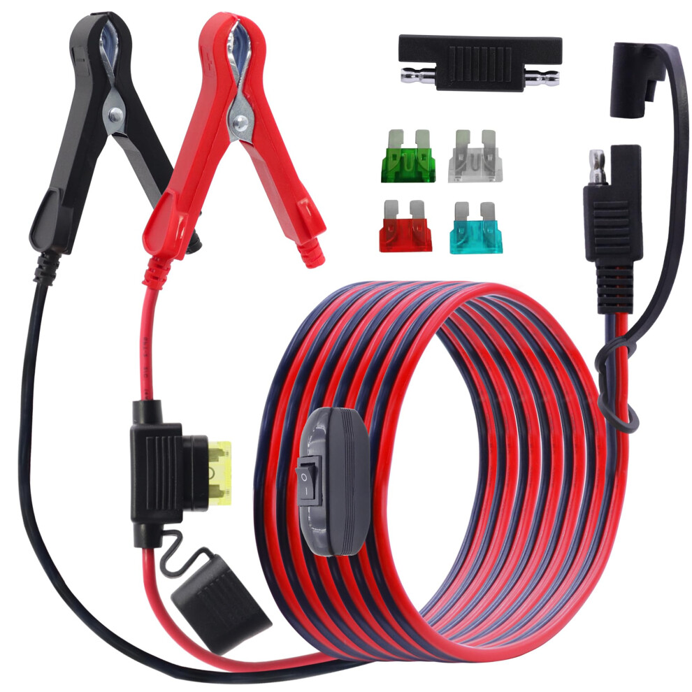 Lanminglel Sae To Battery Alligator Clip With Switch,14Awg 12V-24V Battery Crocodile Clip To Sae Connector Extension Cable With Sae Polarity Reverse 30447158
