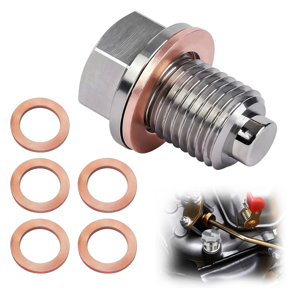 Magnetic Oil Drain Plug, Oil Sump Plug Nut Bolt With 5 Copper Washers, Stainless Steel Oil Plug Replacement For Most Cars Motorcycle Engine Oil Pan P 5004707081701