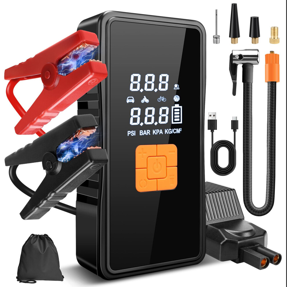 8000A Jump Starter Power Pack With Tyre Inflator, 150Psi Air Compressor 12V Car Battery Booster Jump Starter Power Bank Led Smart Protection Light 76580819