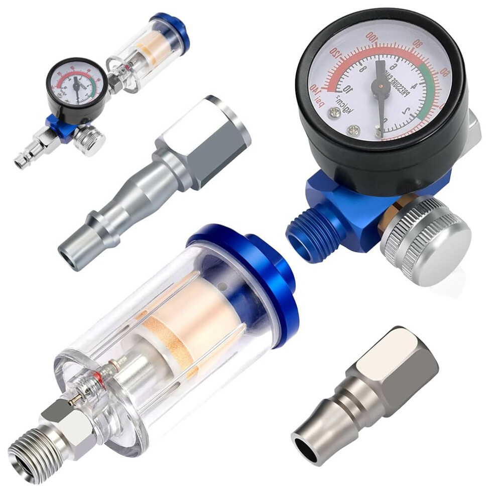 Skjjm Air Compressor Regulator Spray Gun Filter, 1/4 Line Air Filter & Air Pressure Regulator Combination Tool Kit, Air Compressor Water Trap, Airlin 18944938