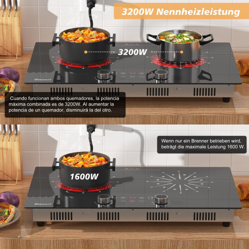 Hob 2 hobs 1600W, Disaenvir double hob glass 2