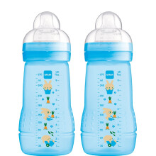 MAM Easy Active Bottles | 2 Pack (2 x 270ml) | Medium Flow MAM Teats Size 2 | Baby Accessories | Blue (Various Designs)