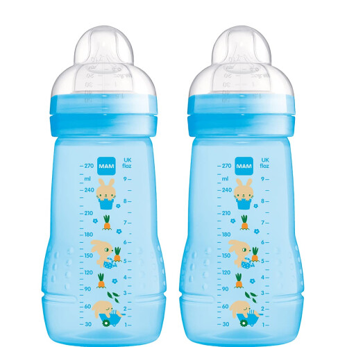 MAM MAM Easy Active Bottles | 2 Pack (2 x 270ml) | Medium Flow MAM Teats Size 2 | Ba