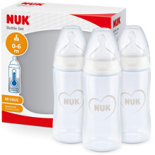 NUK First Choice+ Baby Bottles | 0-6 Months | 300 ml | Anti-Colic Bottles with Orthodontic Silicone Teat | Temperature Control | BPA-Free | Grey & Wh