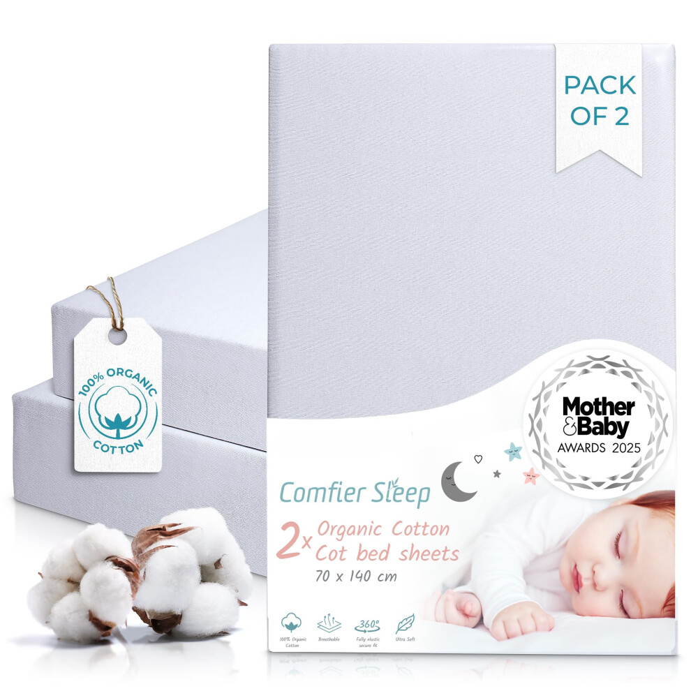 Comfier Sleep Grey Cot Sheets 140 X 70Cm Fitted – 100% Organic Cotton Cot Bed Sheets Set Of 2 – Ultra Soft Breathable Sheets For Standard Mattress