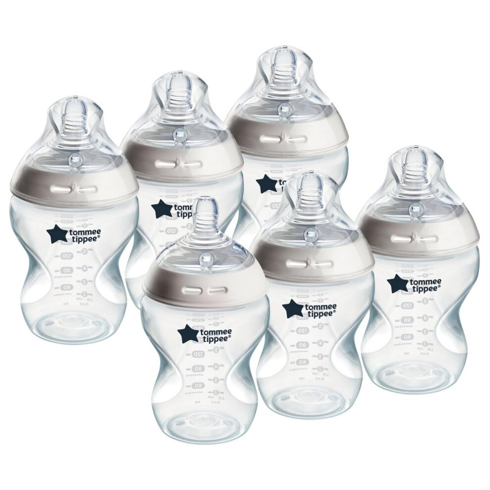 Tommee Tippee Natural Start Baby Bottles For 0M+, Pack Of 6 260Ml Baby Bottles, With Slow Flow Breast-Like Teat For A Natural Latch, Self-Sterilising