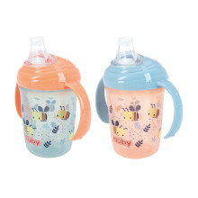 Nuby Polypropylene (PP) Grip N Sip Water Bottle - No Spill Sippy Cup 240ml / 8oz Twin Handle Dishwasher and Microwave Safe Suitable Beaker for 4 Mont