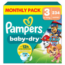 Pampers Baby-Dry Paw Patrol Edition Size 3, 234 Nappies, 6kg-10kg, Monthly Pack,