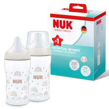 NUK Perfect Match Baby Bottles Set | 3+ Months | Adapts to Baby's Palate | Temperature Control | Anti Colic Vent | 260 ml | BPA-Free | Medium Silicon