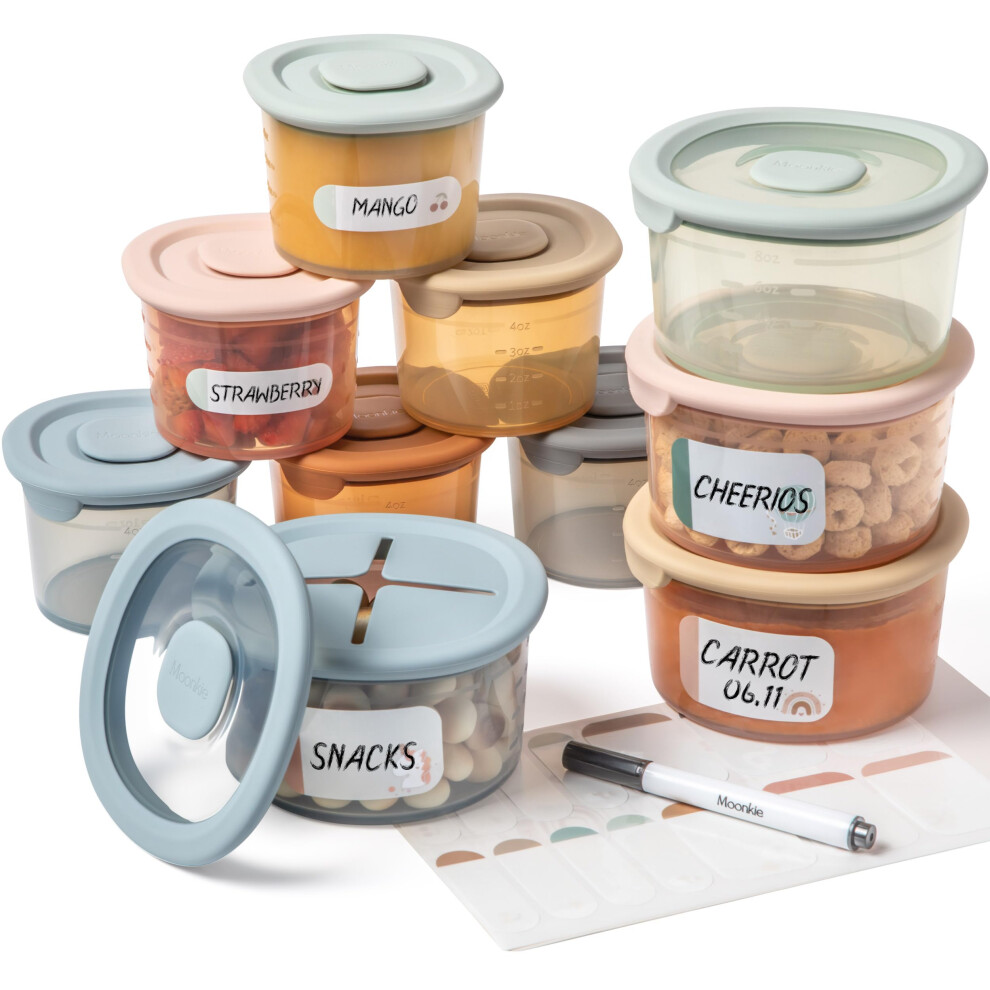 Silicone Baby Food Storage Containers, 10 Pack Weaning Freezer Pots With Airtight Lids, Reusable Baby Food Snack Pots, Microwave And Dishwash Moonkie