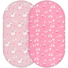 Yukkidds Moses Basket Sheets 2 Pack Pram Sheets Fitted Most Bassinet Pads Super Soft & Breathable Microfiber Basket Cover for Newborn Pink Unicorn