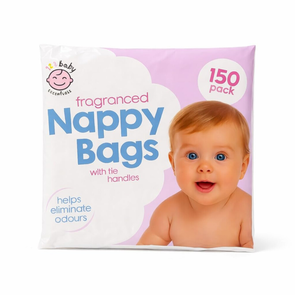 Nimvona 150Pcs Fragranced Nappy Disposable Bags With Tie Handle Antibacterial Nappy Sack