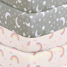 DTEX HOMES 4 x Cot Bed Fitted Sheets 100% Cotton 200 Thread Count Luxury Cot Sheets, Cot Bed 60 x 120 CM -Rainbow-Sleeping Moon