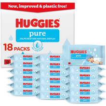 Huggies Pure Plastic Free Baby Wipes - Pack of 18 (864 Wipes) - 99% Water Wet Wi
