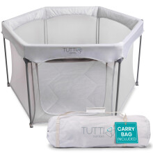 Tutti Bambini Baby & Playpen - Foldable Playpen for Toddlers with Breathable Mesh Walls, Padded Frame, Zip Door & Fitted Mat, Travel Bag (135 x 135 x