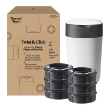 Tommee Tippee Twist and Click Nappy Bin Starter Set, 6x Refill Cassettes with Mu
