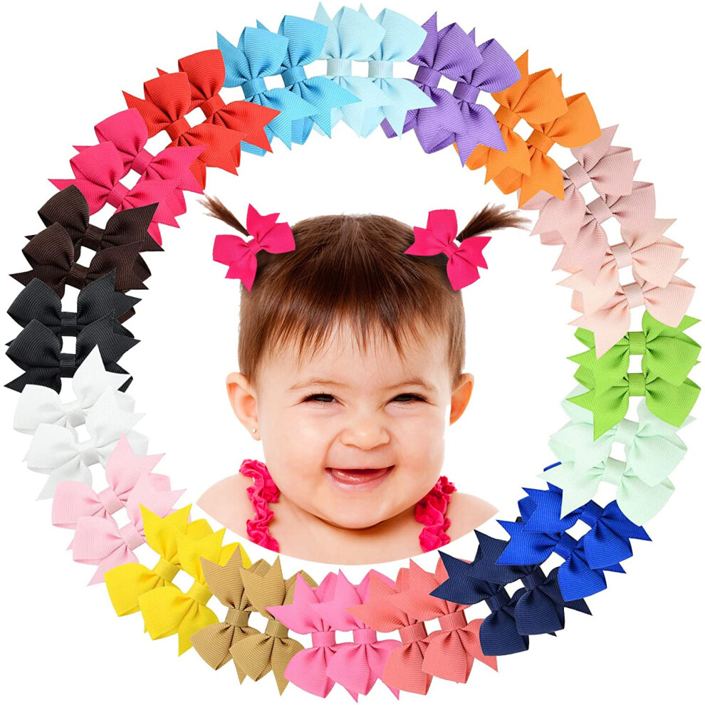 Alinmo 40Pieces Baby Girls Clips 2" Mini Hair Bow Grosgrain Bows With Fully Ribbon Line