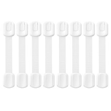 Baby Safety Strap Locks 8 Pack, Child Proof Cabinet Locks, Adjustable Drawer Latches, Adhesive Cupboard Locks for Toddlers, No Drilling White (White,