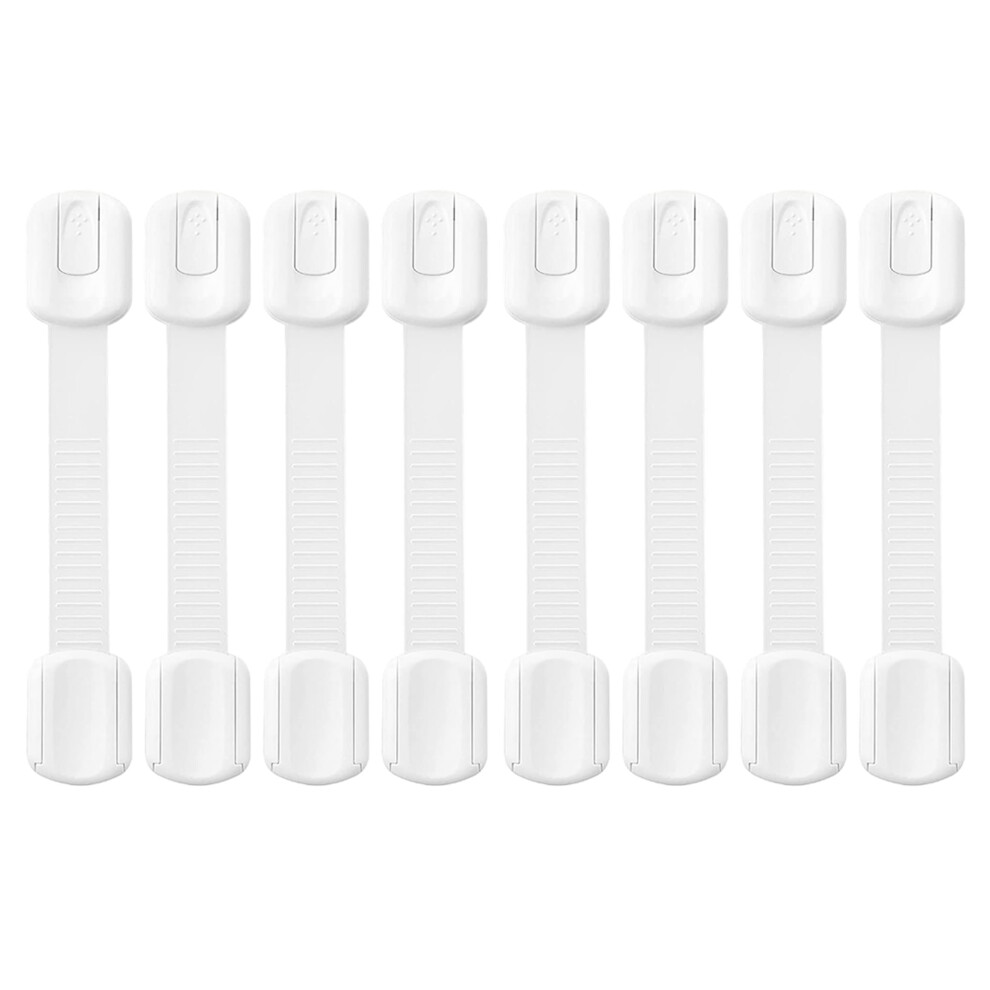 Baby Safety Strap Locks 8 Pack, Child Proof Cabinet Locks, Adjustable Drawer Latches, Adhesive Cupboard Locks For Toddlers, No Drilling White Ertzinla