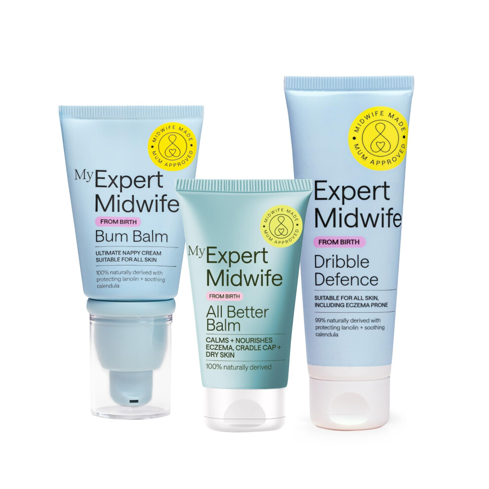 Newborn Baby Mega Mild Skin Saviours Kit, Clean Natural Ingredients, Suitable For Sensitive Skin + Fragrance Free, Set Of 3 With Ba My Expert Midwife