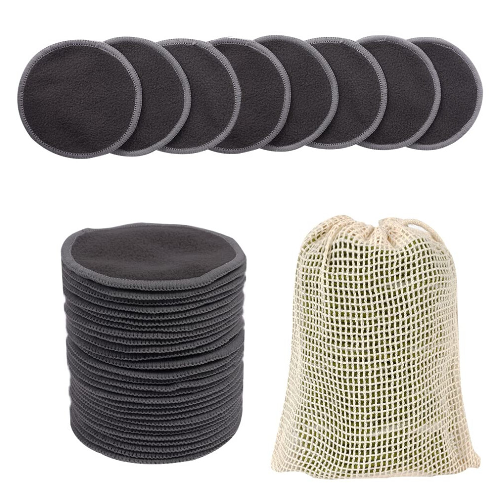 Lophe Reusable Makeup Remover Pads, 24 Pcs Eco-Friendly Washable Bamboo Charcoal Makeup Remover Pads With Mesh Laundry Bag, Face Cleaning Puff For Al