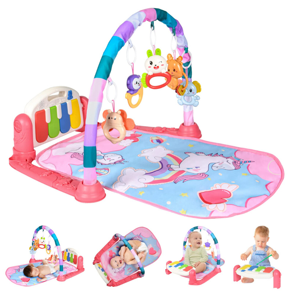 Baby Play Mat, Baby Piano Gym With Music And Lights, Play Mat With Detachable Activity Toys, Early Development Activity Baby Play Mat Toy Gift Aomig