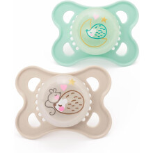 MAM Latex Original Night Soothers | 0-6 Months | Glow in The Dark Dummies | Comes in Dummy Steriliser Case | Baby Accessories for Newborn | Green/Cre