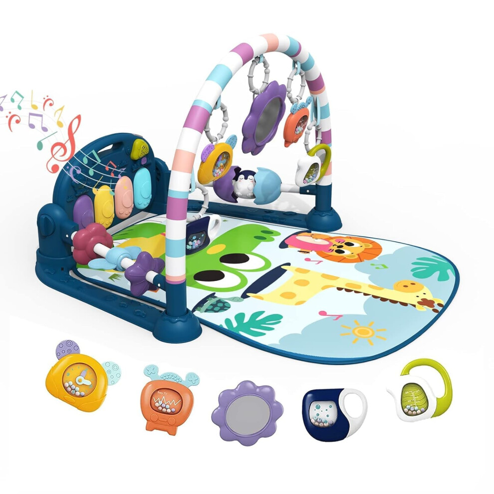 Derimkcoa Baby Play Mat Baby Gym,Funny Play Piano Tummy Time Baby Activity Mat With 5 Infant Sensory Baby Toys, Music And Lights Boy & Girl Gifts For