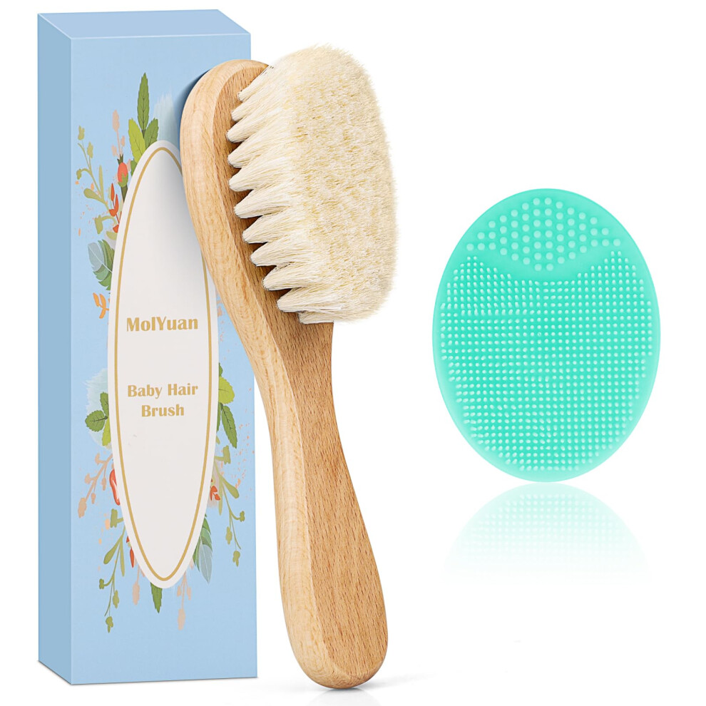 2Pcs Baby Hair Brush, Goat Bristles Brush And Baby Silicone Brush Set For Cradle Cap Wood Bristle Brush For Newborns And Toddlers Green Molyuan