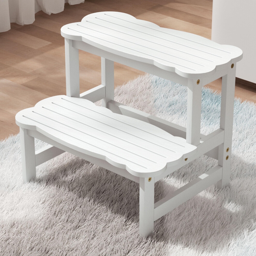 Cosyland Step Stool For Toddlers - Wodden Two Step Stools 300 Lbs Capacity With Safety Non-Slip Pads - Cute Toddler Step Stool For Bathroom Sink (Whi