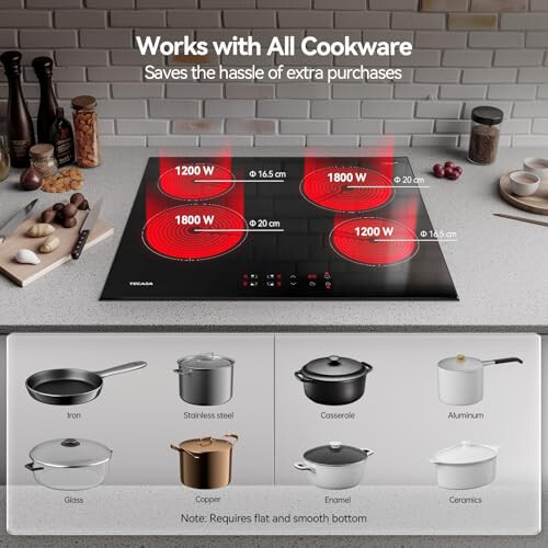 TECASA 60cm Ceramic Hob 6000W, Compatible with All 2