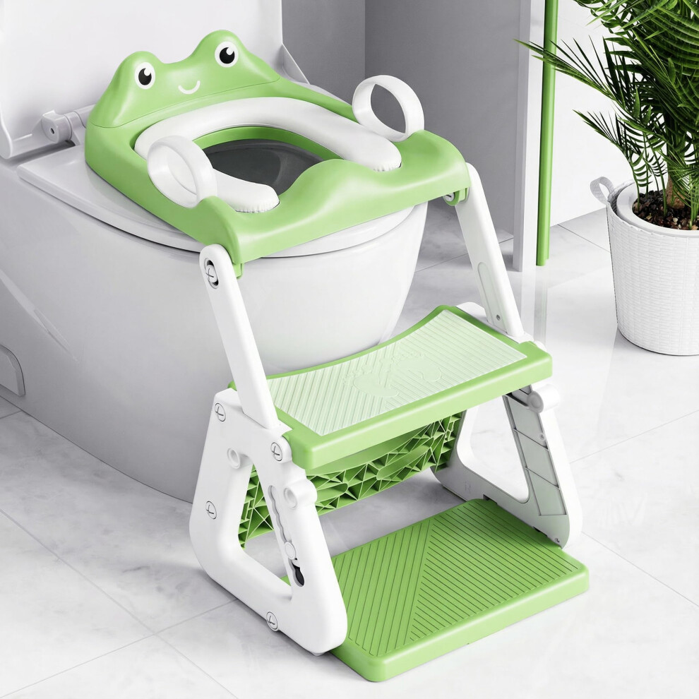 Orzbow Toddler Toilet Seat And Step, Stable Potty Training Toilet Seat With Steps W/Triangle Structure, Extended Pedal & Splash Guard And Pvc Cushion