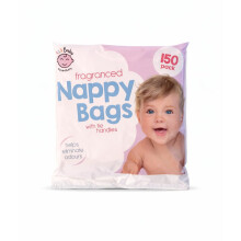 150 Fragranced Nappy Bags with Tie Handles, Odour Control Disposable Baby Nappy Sacks, Leak-Resistant Nursery Bin & Changing Bags, Travel Friendly, O