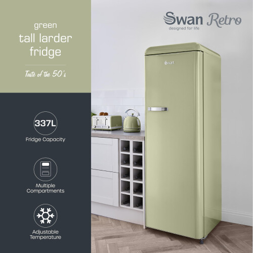 Swan Swan Retro Tall Larder Fridge with 337L Capacity, 1