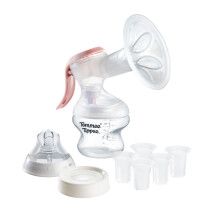 Tommee Tippee Manual Breast Pump, Soft Silicone with Petal Massage Cushion, 24mm Flange + 5 Inserts for Perfect Fit, Gentle Adjustable Suction, Quiet